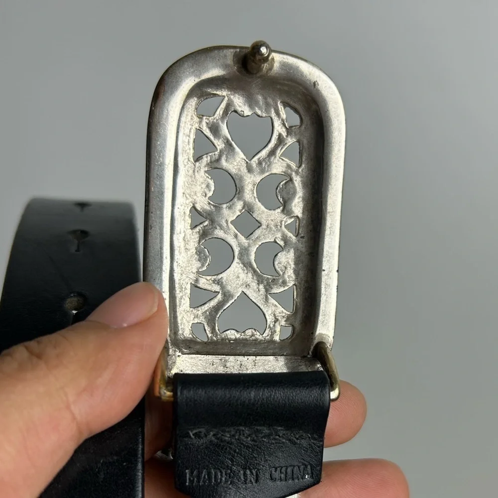VTG Y2K GAP Belt‎ 30 (34.5”)Women Black Genuine Leather Tooled Buckle Cowgirl
